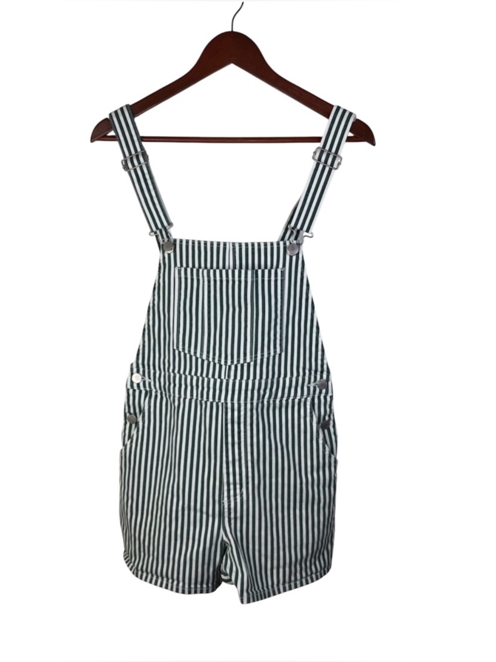 ROLLA’S Original Green and White Stripe Short Overalls Size Small.